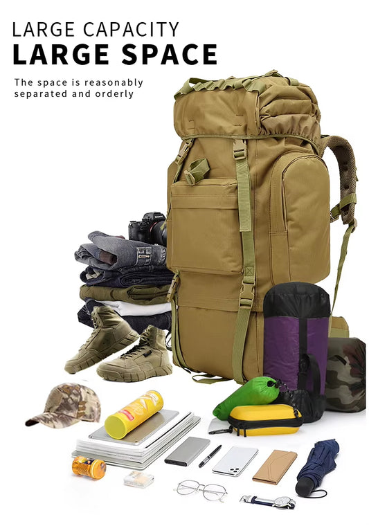 65L Compression-Relief Tactical Camouflage Backpack – Men's Large-Capacity Outdoor Hiking Climbing Pack BL023