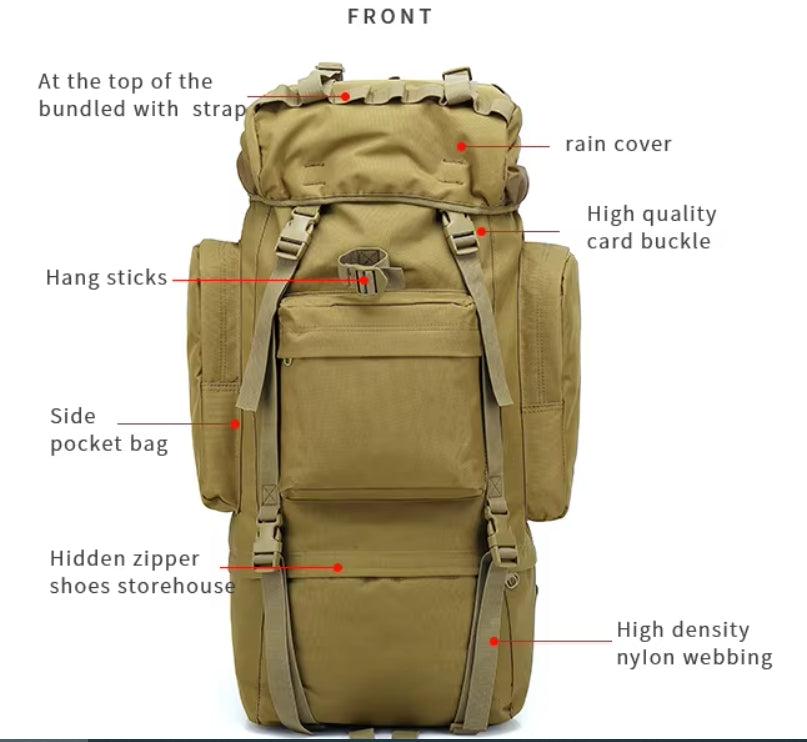 65L Compression-Relief Tactical Camouflage Backpack – Men's Large-Capacity Outdoor Hiking Climbing Pack BL023