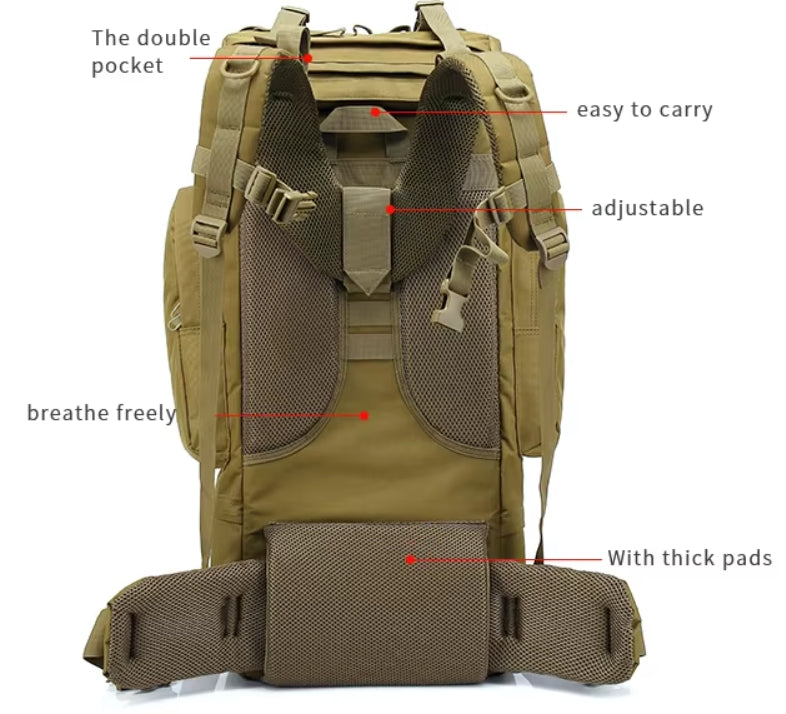 65L Compression-Relief Tactical Camouflage Backpack – Men's Large-Capacity Outdoor Hiking Climbing Pack BL023